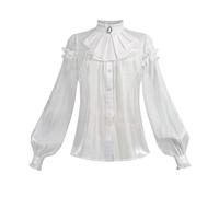 Nuoqi Victorian Blouse for Women Ruffle Victorian Blouse Renaissance Shirt White XXL