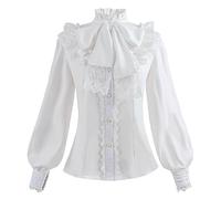 Nuoqi Victorian Blouse Womens Gothic Shirt Vintage Long Sleeve Lotus Ruffle Tops, A-White, M