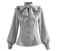 Nuoqi Victorian Blouse Womens Gothic Shirt Vintage Long Sleeve Lotus Ruffle Tops, B-grey, XL