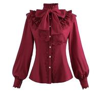 Nuoqi Victorian Blouse Womens Gothic Shirt Vintage Long Sleeve Lotus Ruffle Tops, B-red, XL