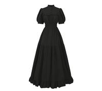 Nuoqi Victorian Dress Women 1800s Edwardian Dress Short Sleeve High Neck Renaissance Costume, Black, XX-Large