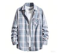 NUOREEL Men's Regular Fit Long Sleeve Plaid Flannel Shirt, Button Down Shirts Casual Shirts, Sky Blue, Large