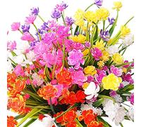 nuoshen 12 Bundles of 6 Colors Artificial Flowers Outdoor, UV Resistant Fake Flowers Plastic Greenery Shrubs Indoor Outside Hanging Planter Home Kitchen Office Wedding Garden Decor