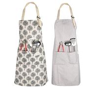 nuoshen 2 Pack Apronas for Women, Adjustable Kitchen Apron With Pockets Chefs Apron For Baking Gardening Cooks Restaurant BBQ