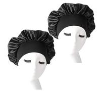 nuoshen 2 Pack Bonnet with Wide Elastic Band, Silky Bonnets Hat Soft Satin Sleeping Head Cover for Night Sleep Curly Hair Protection