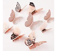 nuoshen 36Pcs 3D Butterfly Wall Stickers, Rose Gold 3D Butterfly Wall Decals for Home Bedroom Party Cake Decoration 3 Sizes