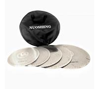 NUOSHENG Cymbal Set - 5pc Low Volume Cymbal Pack - Silver - Hi-Hat (14"), Crash (16", 18"), Ride (20") - Quiet Practice Cymbals with Case