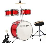 NUOSHENG Kids Drum Set 3-Piece for Beginners, 13 Inch Drum Kit with Adjustable Throne, Cymbal, Pedal & Drumsticks, Junior Drum Set with Bass Tom Snare Drum, Red