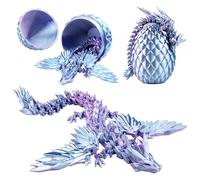 nuosife 3D Printed Dragon in Egg 10" Crystal Creature Fidget Dragon with Wings and Home Décor for Fantasy Lovers, Christmas, Easter, Birthdays, Executive Desk Decor, Laser Purple