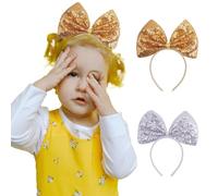 NUOSYI 2PCS Sequin Bow Headband, Large Gold Sparkly Hair Accessory, Party Costume Headpiece (Mixed, One Size)