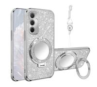 Nuouxoco for Samsung Galaxy A35 Case [MagSafe Compatible] Glitter Card Clear Back Cover with Ring Kickstand, Lanyard, Mirror Soft TPU Protective Cover for Samsung A35 Phone Case, Silver