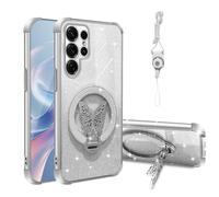 Nuouxoco for Samsung Galaxy S25 Ultra Case with Stand, for Samsung Galaxy S25 Ultra Phone Case with Wrist Strap Shockproof Protective Cover Bling Kickstand for Women Girls, Silver