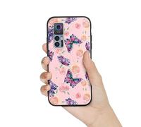 Nuouxoco for TCL 30 5G Phone Case with Lanyard Strap Flowers Butterfly Design Shockproof Protective Case for Girls Women Slim Floral Cover for TCL 30 5G / TCL 30 Pro - Rose Butterfly