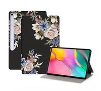 Nuouxoco Premium PU Leather Cover for Samsung Galaxy Tab S10 FE+/S10 FE Plus (SM-X620/X626B), Shockproof Protective Case with Folding Stand and Auto Wake/Sleep, Black Flowers
