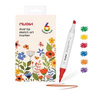 NUOVI Radiant Hue Sketch Art Markers 6 Shades | Super Blendable Alcohol Based Ink, Smudge Free Colors | Dual Tip Fine & Chisel Tip Markers for Drawing, Colouring, Sketching
