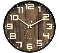 NUOVO 12 Inch Wooden Round Wall Clock Silent & Non-Ticking Retro Large Number Wall Clock Operated for Living Room Bedroom Kitchen(30 cm/ 12")