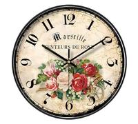 NUOVO 14 Inch Garden Wall Clock Colourful Flowers Clock Shabby Chic Floral Wall Clocks Vintage Elegant Silent Clock for Living Room Bedroom Home Kitchen Decor