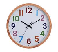 NUOVO Imitation wood grain frame design wall clock with Arabic coloured numbers, simple and easy to read, suitable for quiet wall clocks in living rooms, bedrooms, offices