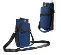 Nuovoware Magnetic Gym Bag, 750ml Water Bottle Carrier Holder, Adjustable Shoulder Strap 2 Pocket Sports Sling Neoprene Sleeve for Hiking Travelling Camping, Dark Blue