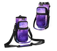 Nuovoware Magnetic Gym Bag, 750ml Water Bottle Carrier Holder, Adjustable Shoulder Strap 2 Pocket Sports Sling Neoprene Sleeve for Hiking Travelling Camping, Purple Starry Sky