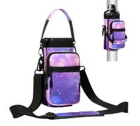 Nuovoware Magnetic Gym Bag Water Bottle Carrier Holder with Adjustable Shoulder Strap, 1000ml Magnets Magnetic Gym Bag Bottle Pouch Sling, 2 Pocket Sling Neoprene Organizer Sleeve, Purple Starry Sky