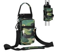 Nuovoware Magnetic Gym Bag Water Bottle Carrier Holder with Adjustable Shoulder Strap, 1000ml Magnets Magnetic Gym Bag Bottle Pouch Sling, 2 Pocket Sling Neoprene Organizer Sleeve, Camouflage Green
