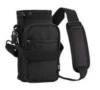 Nuovoware Water Bottle Carrier, 1000ml Bottle Carrier Sports Water Bottle Holder with Adjustable Shoulder Strap, 2 Pockets Flask Sling Bag Drawstring Pouch for Climbing Hiking Walking, Black
