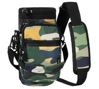 Nuovoware Water Bottle Carrier, 1000ml Bottle Carrier Sports Water Bottle Holder with Adjustable Shoulder Strap, 2 Pockets Flask Sling Bag Drawstring Pouch for Climbing Hiking, Camouflage Green