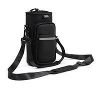 Nuovoware Water Bottle Carrier Bag, 1000ml Bottle Pouch Holder, Adjustable Shoulder Hand Strap 2 Pocket Sling Neoprene Sleeve Sports Accessories for Hiking Travelling Camping, Carbon Black