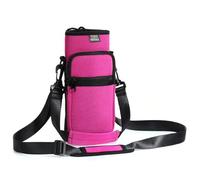 Nuovoware Water Bottle Carrier Bag, 1000ml Bottle Pouch Holder, Adjustable Shoulder Hand Strap 2 Pocket Sling Neoprene Sleeve Sports Accessories for Hiking Travelling, Fuchsia