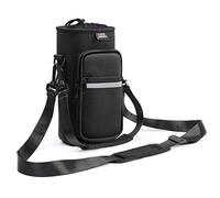 Nuovoware Water Bottle Carrier Bag, 40oz Bottle Pouch Holder, Adjustable Shoulder Hand Strap 2 Pocket Sling Neoprene Sleeve Sports Accessories for Hiking Travelling Camping, BlackCarbon