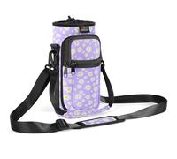 Nuovoware Water Bottle Carrier Bag, 750ml Bottle Pouch Holder, Adjustable Shoulder Hand Strap 2 Pocket Sling Neoprene Sleeve Sports Accessories for Hiking Travelling, PurpleDaisy