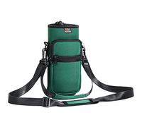Nuovoware Water Bottle Carrier Bag, 750ml Bottle Pouch Holder, Adjustable Shoulder Hand Strap 2 Pocket Sling Neoprene Sleeve Sports Accessories for Hiking Travelling Camping, Dark Green