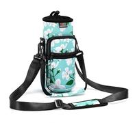 Nuovoware Water Bottle Carrier Bag, 750ml Bottle Pouch Holder, Adjustable Shoulder Hand Strap 2 Pocket Sling Neoprene Sleeve Sports Accessories for Gym Hiking Travelling, Green Lily