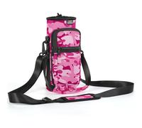 Nuovoware Water Bottle Carrier Bag, 750ml Bottle Pouch Holder, Adjustable Shoulder Hand Strap 2 Pocket Sling Neoprene Sleeve Sports Accessories for Hiking Travelling Camping, Camouflage Pink