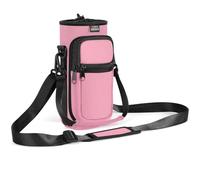 Nuovoware Water Bottle Carrier Bag, 750ml Bottle Pouch Holder, Adjustable Shoulder Hand Strap 2 Pocket Sling Neoprene Sleeve Sports Accessories for Men/Women Hiking Travelling, Pink