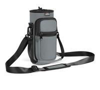 Nuovoware Water Bottle Carrier Bag, 750ml Bottle Pouch Holder, Adjustable Shoulder Hand Strap 2 Pocket Sling Neoprene Sleeve Sports Accessories for Hiking Travelling Camping, Light Grey