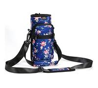 Nuovoware Water Bottle Carrier Bag, 750ml Bottle Pouch Holder, Adjustable Shoulder Hand Strap 2 Pocket Sling Neoprene Sleeve Sports Accessories for Hiking Travelling Camp, Blue Peony