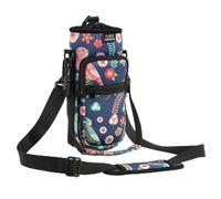 Nuovoware Water Bottle Carrier Bag, 750ml Bottle Pouch Holder, Adjustable Shoulder Hand Strap 2 Pocket Sling Neoprene Sleeve Sports Accessories for Hiking Travelling Camping, Green Bird+Blossoms
