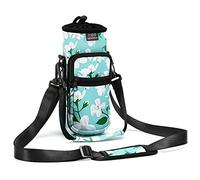 Nuovoware Water Bottle Carrier Bag, 750ml Bottle Pouch Holder, Adjustable Shoulder Hand Strap 2 Pocket Sling Neoprene Sleeve Sports Accessories for Hiking Travelling Camping, Lily Green