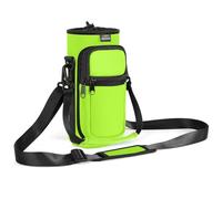 Nuovoware Water Bottle Carrier Bag, 750ml Bottle Pouch Holder, Adjustable Shoulder Hand Strap 2 Pocket Sling Neoprene Sleeve Sports Accessories for Hiking Travelling, Fluorescent Green