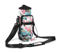 Nuovoware Water Bottle Carrier Bag, 750ml Bottle Pouch Holder, Adjustable Shoulder Hand Strap 2 Pocket Sling Neoprene Sleeve Sports Accessories for Gym Hiking Travelling, Pink Rose