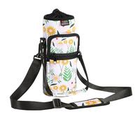Nuovoware Water Bottle Carrier Bag, 750ml Bottle Pouch Holder, Adjustable Shoulder Hand Strap 2 Pocket Sling Neoprene Sleeve Sports Accessories for Gym Hiking Travel, Yellow Daisy