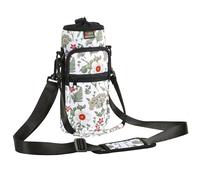 Nuovoware Water Bottle Carrier Bag, 750ml Bottle Pouch Holder, Adjustable Shoulder Hand Strap 2 Pocket Sling Neoprene Sleeve Sports Accessories for Gym Hiking Travel, White Hibiscus
