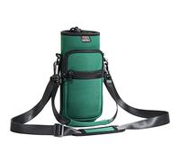 Nuovoware Water Bottle Carrier Bag, 750ml Bottle Pouch Holder, Adjustable Shoulder Hand Strap 2 Pocket Sling Neoprene Sleeve Sports Accessories for Hiking Travelling Camping, Blackish Green