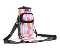 Nuovoware Water Bottle Carrier Bag, 750ml Pouch Holder, Adjustable Shoulder Hand Strap 2 Pocket Sling Neoprene Sleeve Sports Accessories for Hiking Travelling, Pink Rhombic