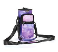 Nuovoware Water Bottle Carrier Bag, 750ml Pouch Holder, Adjustable Shoulder Hand Strap 2 Pocket Sling Neoprene Sleeve Sports Water Bottle Accessories for Hiking Travelling, Purple Starry Sky