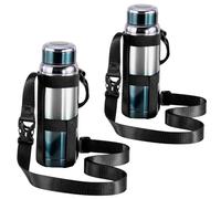 Nuovoware Water Bottle Holder With Strap, 2 Pack Elastic Water Bottle Sling Bag for 500ml-1000ml, Lightweight Crossbody Bag With Shoulder Strap for Walking Hiking Camping Traveling, Black+Black