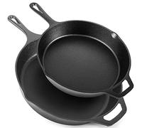 nuovva 2pcs Cast Iron Skillet Set - Pre Seasoned Skillet Frying Pan - Oven Safe Grill Cookware Set for Outdoor & Indoor Use - (Chef Set 10-inch 25cm and 12-inch 30cm)