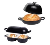 Nuovva Dual Loaf Cast Iron Pan & Black Enamel Dutch Oven - Bake Two Loaves Simultaneously, Oven-Safe, Non-Stick